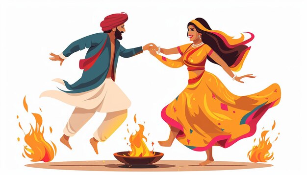 Photo lohri dance man and woman celebration