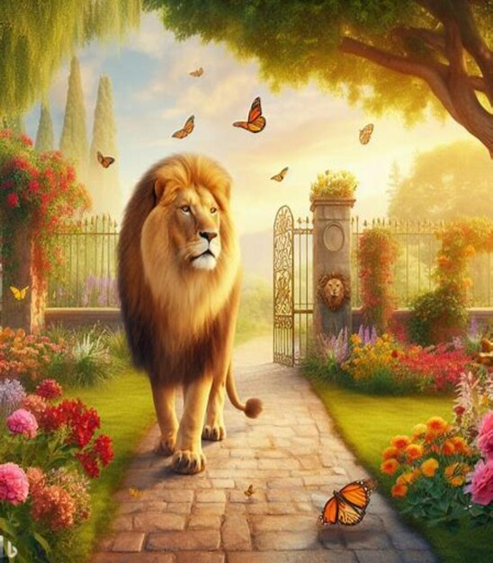 A loin on a Beautiful Garden full hd wallpaper