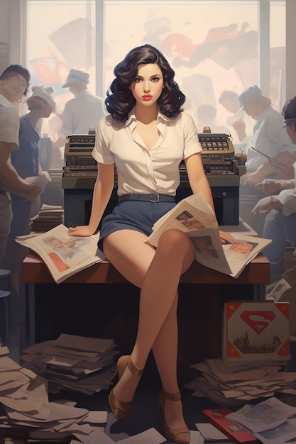Premium AI Image | Lois Lane mid20s as a 1940s newspaper woman sitting ...