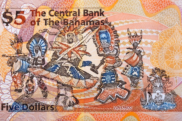 Lokale dansers Junkanoo van Bahamaans geld