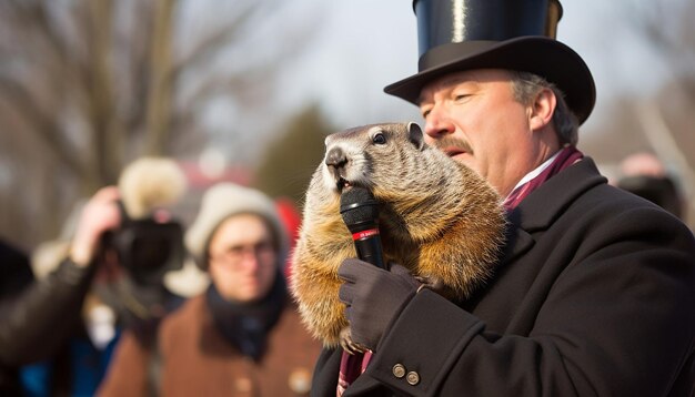 Foto lokale weerverslaggever levert een speciaal groundhog day segment groundhog day