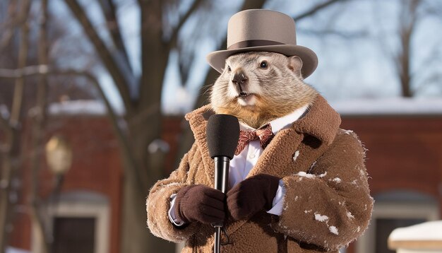 Foto lokale weerverslaggever levert een speciaal groundhog day segment groundhog day