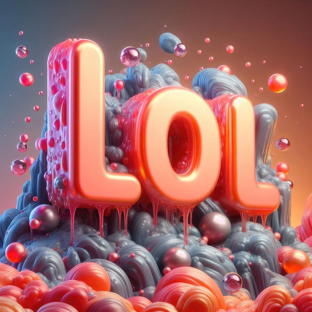 LOL テキストデザイン 柔らかい形状のカラフルな3D液体テキスト構成