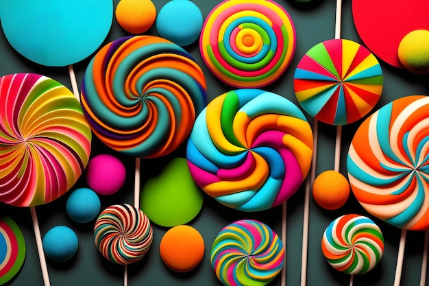 Lollies op donkergrijze achtergrond Kleurrijke lolly achtergrond banner voor ontwerp illustraties