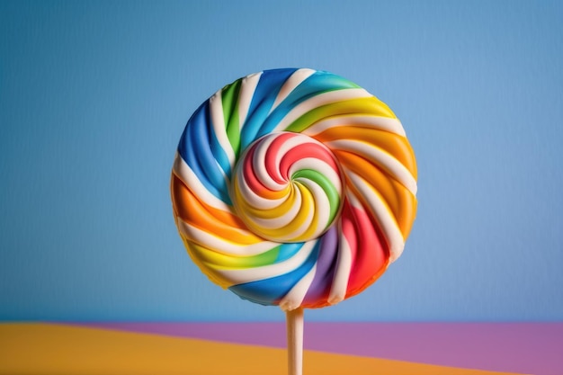 Lollipop Candy Rainbow Colors op een kleurrijke achtergrond Generatieve AI