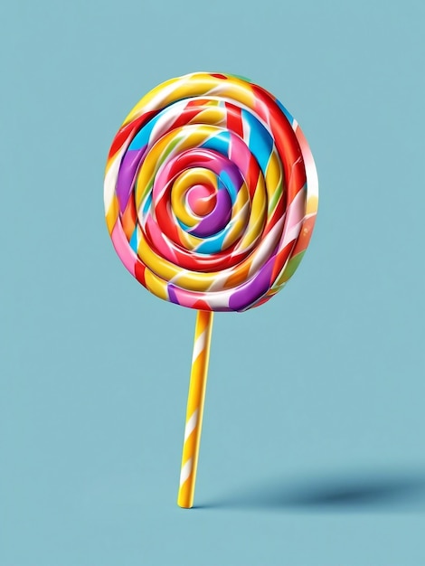 Lollipop Sweet spiral lollipop on a plastic stick Swirl colored lollipop on a blue background