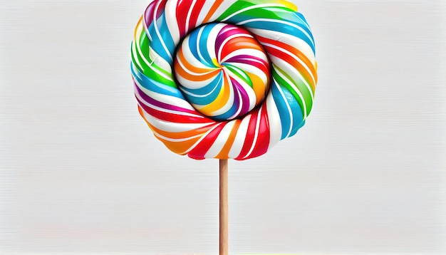 Lollipop swirl big candy on wooden stick rainbow color
