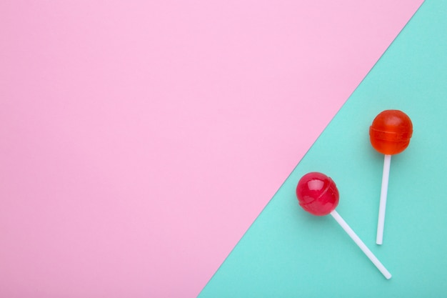 Lollipops on colorful background. Sweet candy.