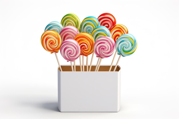 Lollipops in a paper box on a white background