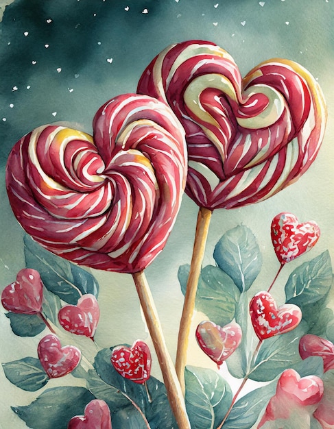 Photo lollipops in the shape of a heart watercolor illustration