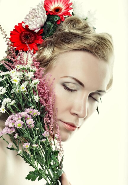 Lond girl with flowers in her hair