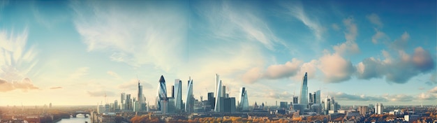 Foto londen in de mist met gebouwen.