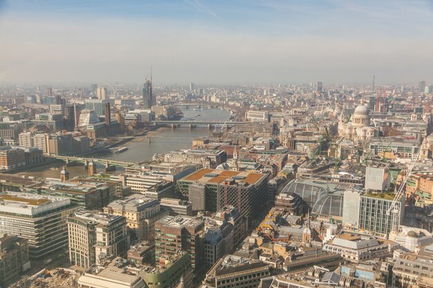 London aerial view with Thames and St Paul cathedral