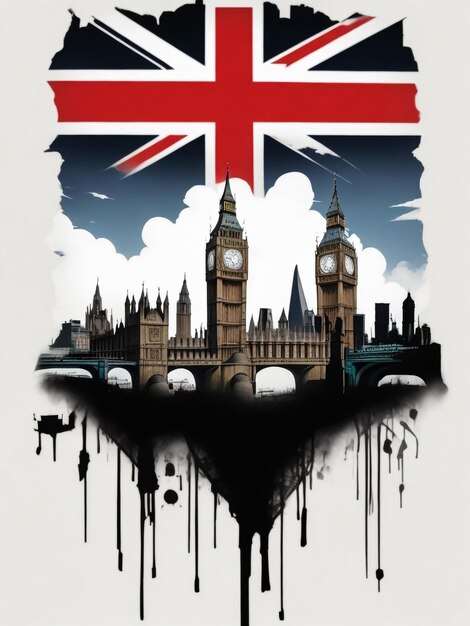 London artistic drawn clip art set of famous places on white background