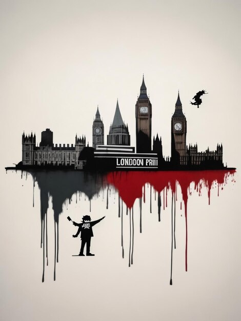 London artistieke getekende clip art set van beroemde plaatsen op witte achtergrond