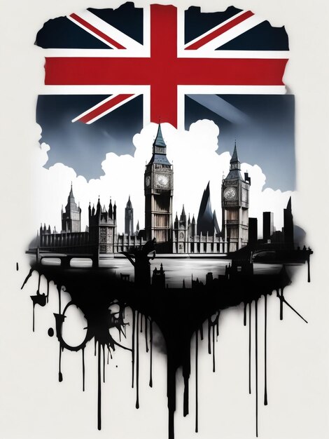 London artistieke getekende clip art set van beroemde plaatsen op witte achtergrond