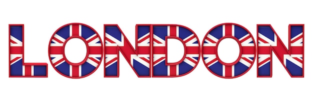 Photo london city word made from union jack flag lettering 3d rendering