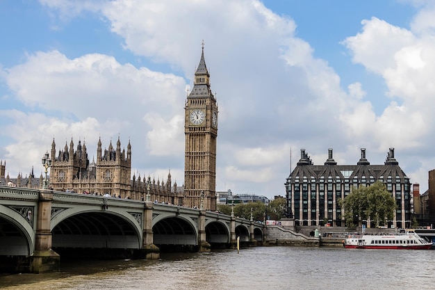 雲の空を背景にしたロンドンの都市風景