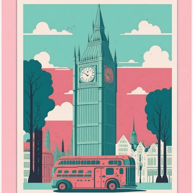 Photo london landmark vintage with green and pink color