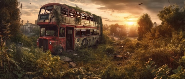 london red double decker post apocalypse landscape abandoned empty atmosphere panorama apocalyptic