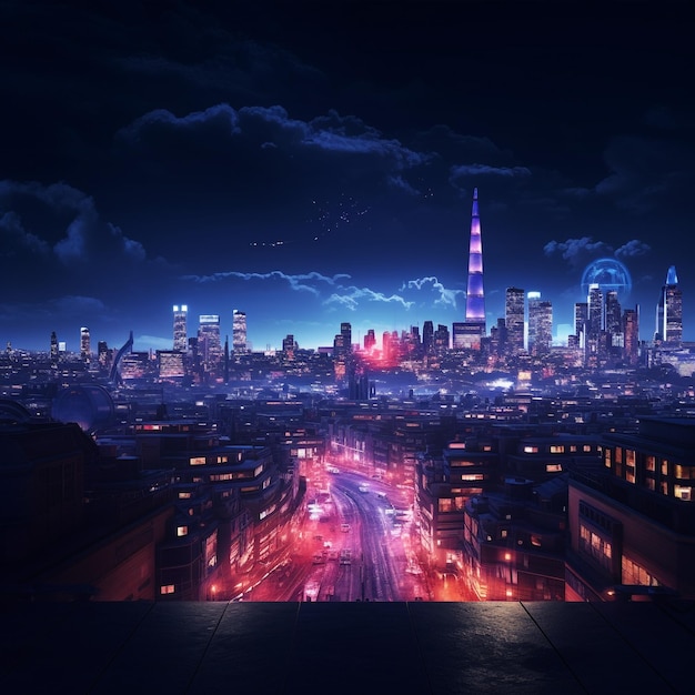 London skyline at night full wide shot hyper hd wallpaper