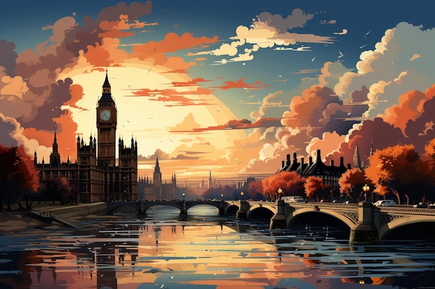 Premium AI Image | London skyline poster design illustration