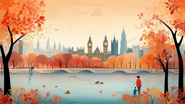 london in style of Tracie Grimwood and Suminagashi illustration Generative AI