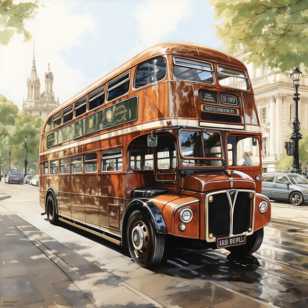 London taxi and bus high detailed rendering storybook colorful