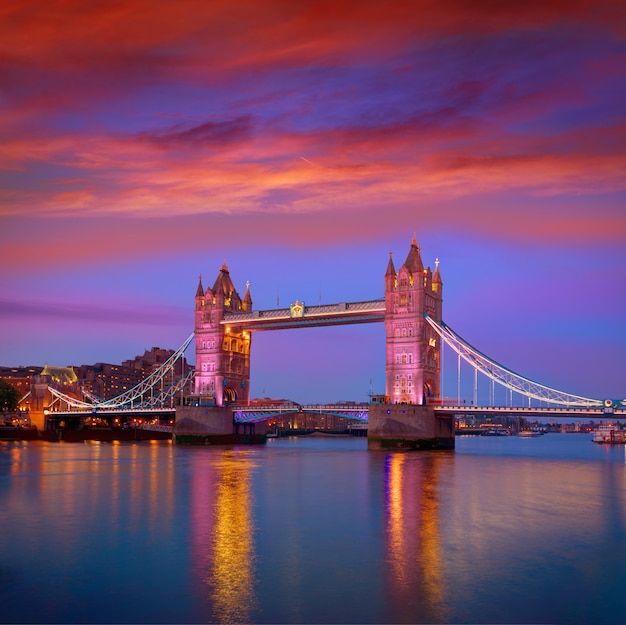 London Tower Bridge sunset on Thames river