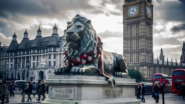 Foto london trafalgar square leeuw en big ben