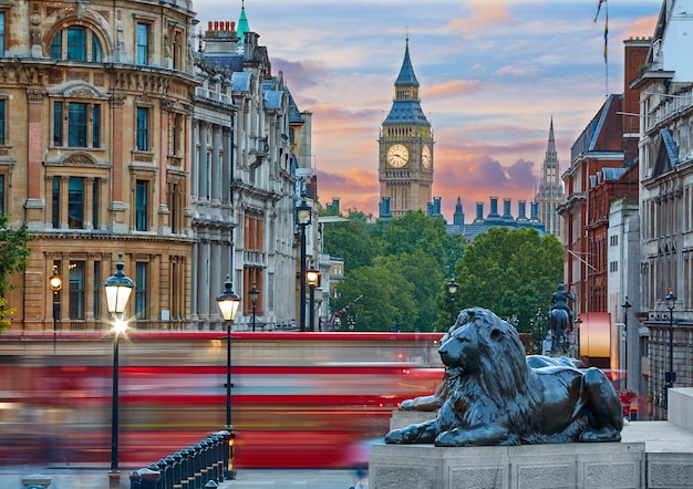 London Trafalgar Square lion and Big Ben