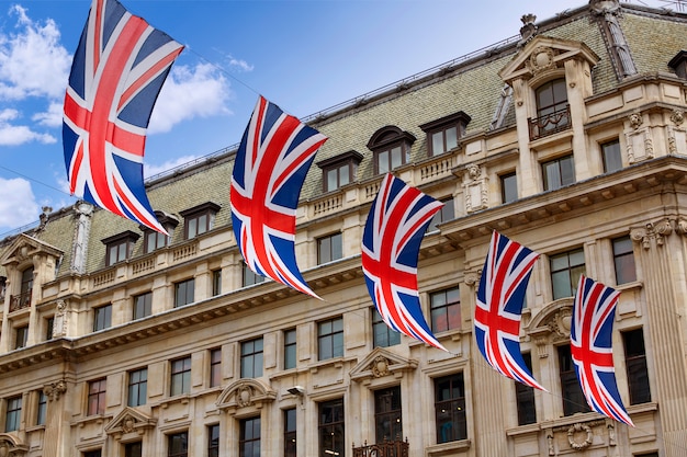 London UK flags in Oxford Street 