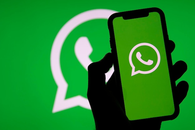 LONDON UK March 2021 Whatsapp online messaging service logo on a smartphone