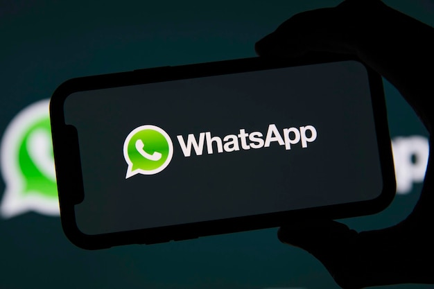 LONDON UK March 2021 Whatsapp online messaging service logo on a smartphone