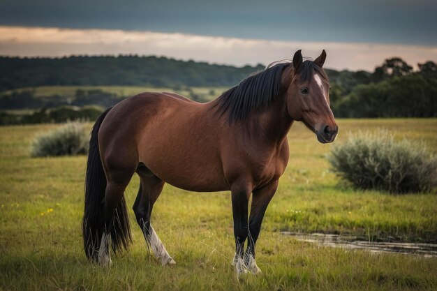 A lone bay horse