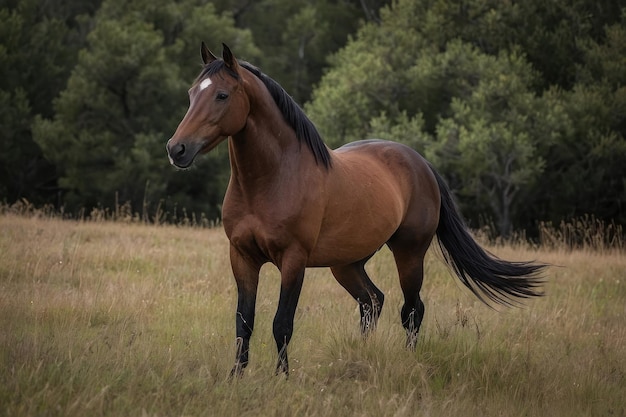 A lone bay horse