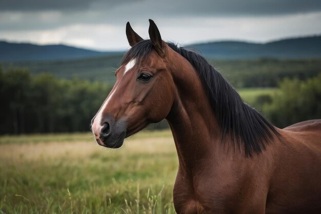 A lone bay horse