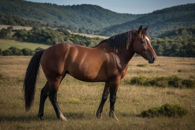 A lone bay horse