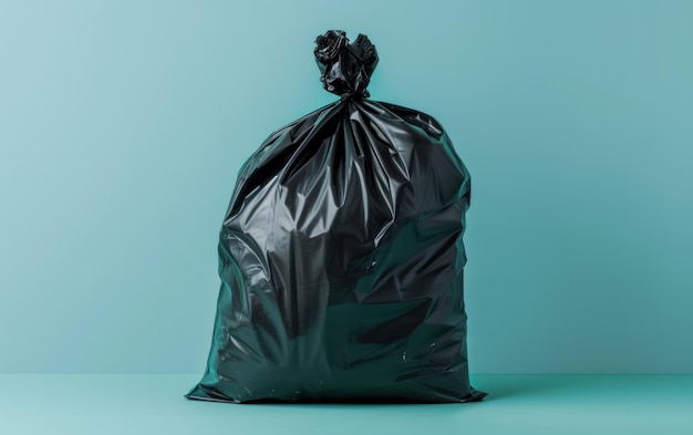 Photo a lone black garbage bag tied up symbolizing waste disposal