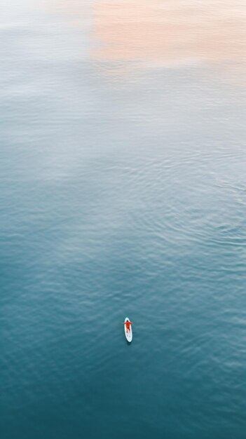 A lone boat floating in the middle of a large body of water