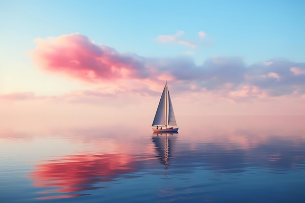 Photo a lone boat or sailboat on a calm tranquil sea