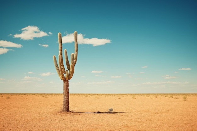 Foto cactus solitario in piedi in alto nel deserto