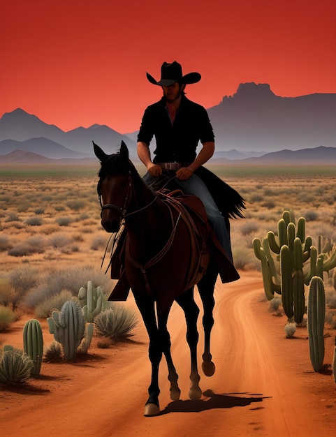 Photo a lone cowboy in a desert