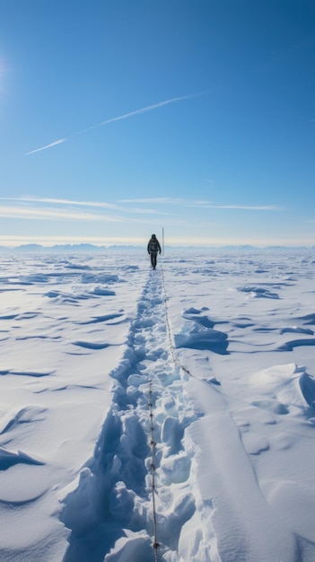 Photo lone explorer standing on vast ice floe