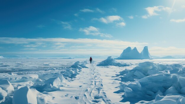 Photo lone explorer standing on vast ice floe