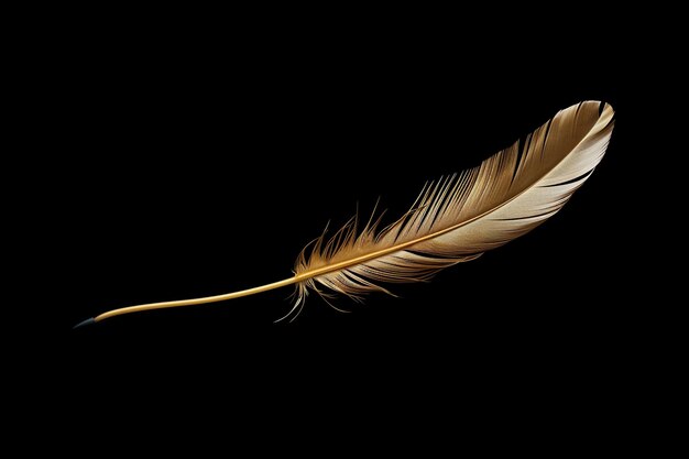 Photo lone feather floating in darkness