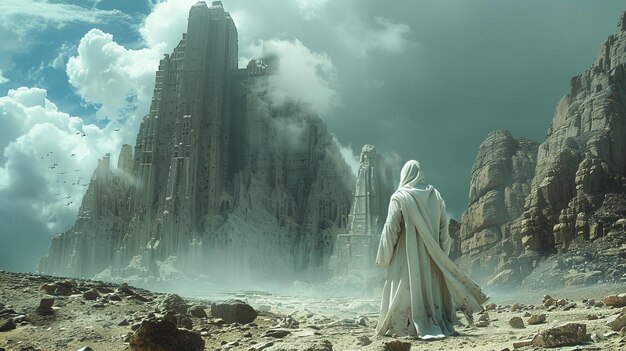 A Lone Figure Clad In White Robes Stands Wallpaper