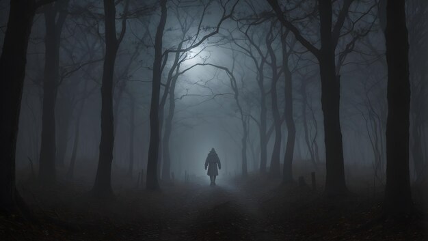 Одинокая фигура в ночь Хэллоуина Изображение генерируется с использованием искусственного интеллекта