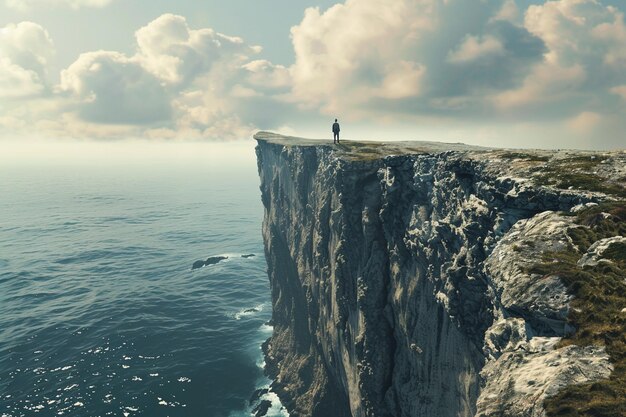 Photo a lone figure standing at the edge of a cliff gazi