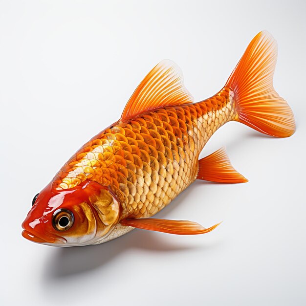 A lone goldfish swimming underwater against a stark white background generative ai